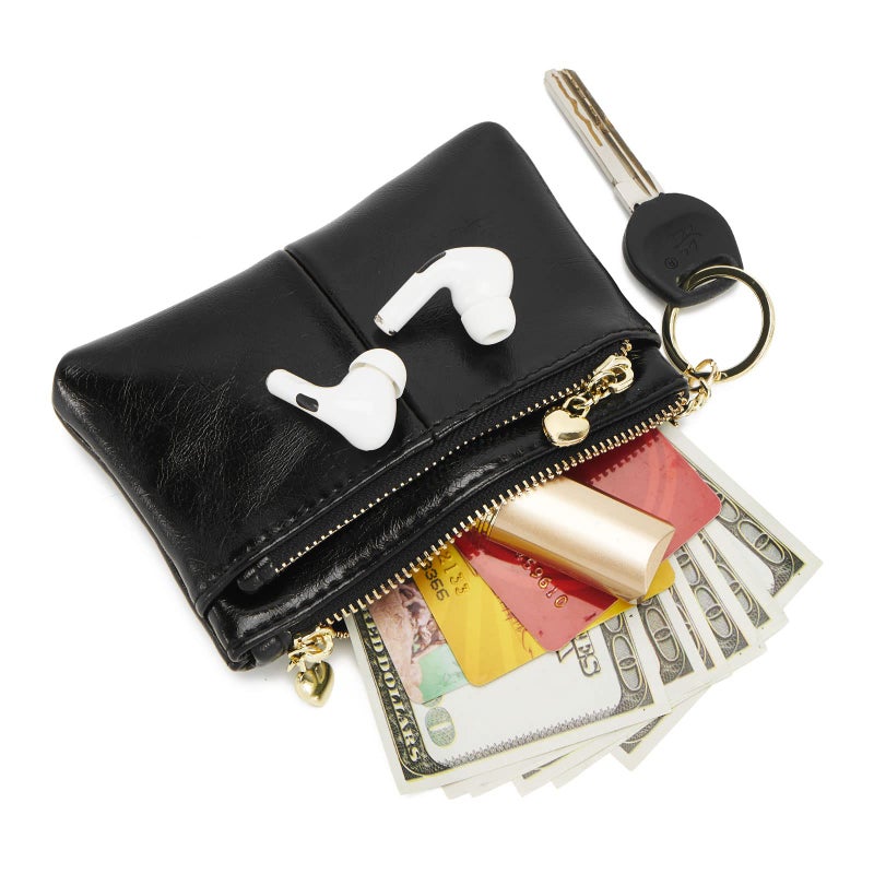 ZOOEASS Women PU Leather Zip Mini Coin Purse With Key Ring Triple Zipper Card Holder Wallet(Black) - Image 2